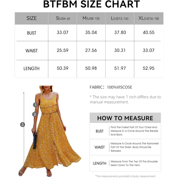 imageBTFBM Women 2023 Summer Spaghetti Strap V Neck Dress Polka Dot Floral Button Down Slit Sleeveless ALine Maxi DressesFloral Yellow