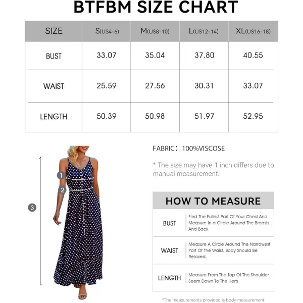 imageBTFBM Women 2023 Summer Spaghetti Strap V Neck Dress Polka Dot Floral Button Down Slit Sleeveless ALine Maxi DressesPolka Dot Navy