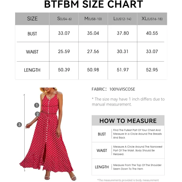 imageBTFBM Women 2023 Summer Spaghetti Strap V Neck Dress Polka Dot Floral Button Down Slit Sleeveless ALine Maxi DressesPolka Dot Red