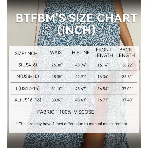 imageBTFBM Women 2023 Summer Spring Boho Long Skirts Dress Floral Print Elastic Waist Split Ruffle High Low Beach Maxi SkirtBlue