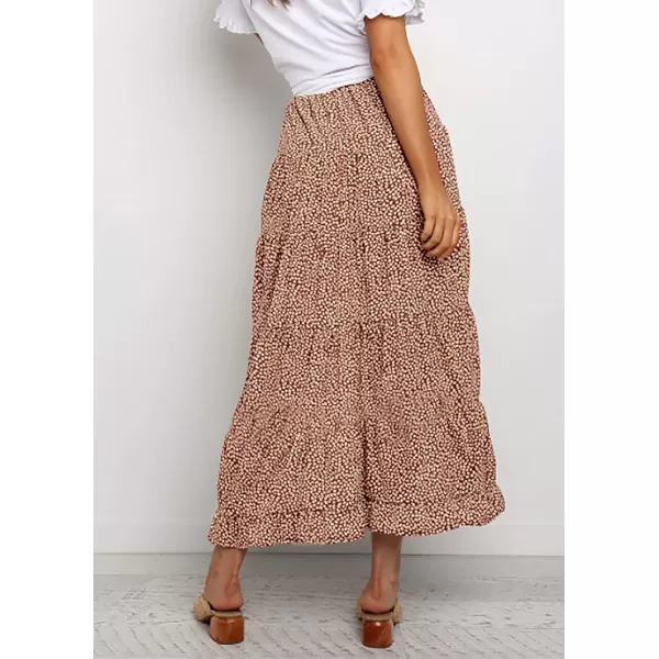 imageBTFBM Women 2023 Summer Spring Boho Long Skirts Dress Floral Print Elastic Waist Split Ruffle High Low Beach Maxi SkirtBrick Red