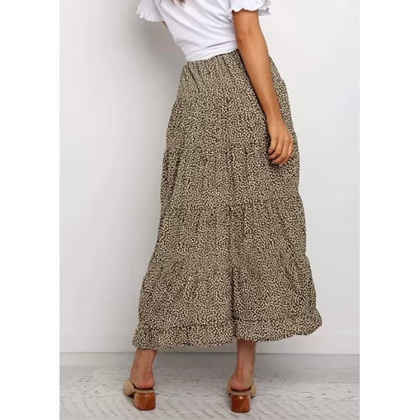 imageBTFBM Women 2023 Summer Spring Boho Long Skirts Dress Floral Print Elastic Waist Split Ruffle High Low Beach Maxi SkirtCoffee