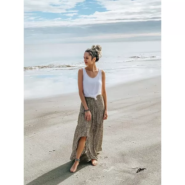 imageBTFBM Women 2023 Summer Spring Boho Long Skirts Dress Floral Print Elastic Waist Split Ruffle High Low Beach Maxi SkirtCoffee