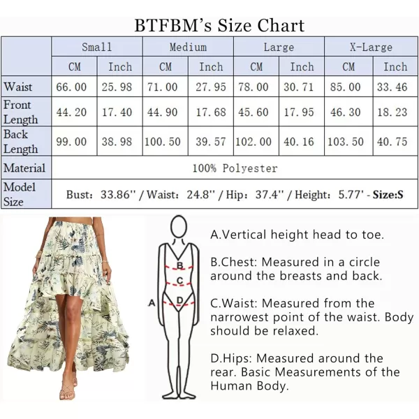 imageBTFBM Women 2023 Summer Spring Boho Long Skirts Dress Floral Print Elastic Waist Split Ruffle High Low Beach Maxi SkirtFloral Beige