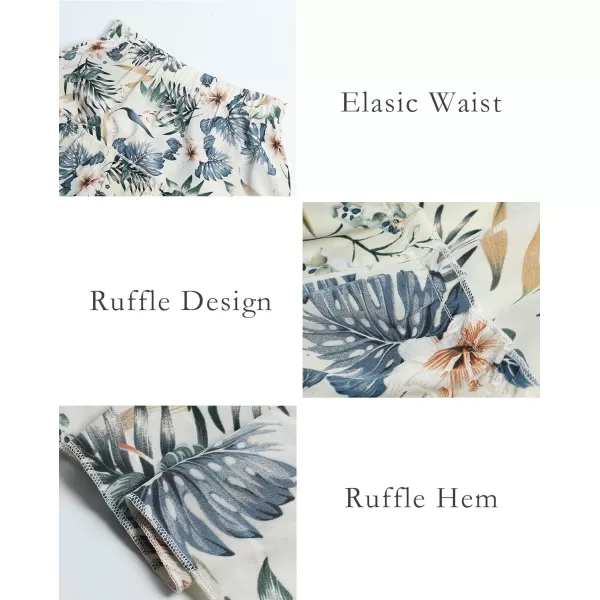 imageBTFBM Women 2023 Summer Spring Boho Long Skirts Dress Floral Print Elastic Waist Split Ruffle High Low Beach Maxi SkirtFloral Beige