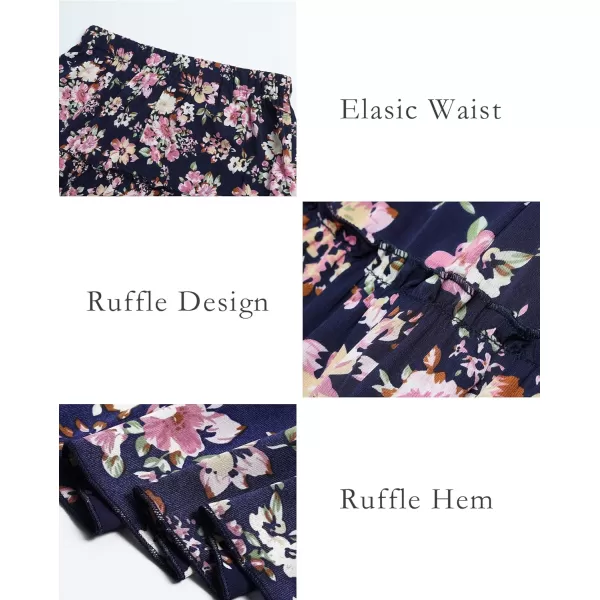 imageBTFBM Women 2023 Summer Spring Boho Long Skirts Dress Floral Print Elastic Waist Split Ruffle High Low Beach Maxi SkirtFloral Bright Blue