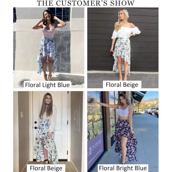 imageBTFBM Women 2023 Summer Spring Boho Long Skirts Dress Floral Print Elastic Waist Split Ruffle High Low Beach Maxi SkirtFloral Dark Pink