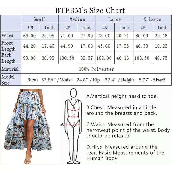 imageBTFBM Women 2023 Summer Spring Boho Long Skirts Dress Floral Print Elastic Waist Split Ruffle High Low Beach Maxi SkirtFloral Light Blue