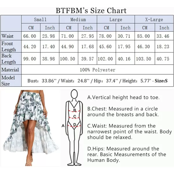 imageBTFBM Women 2023 Summer Spring Boho Long Skirts Dress Floral Print Elastic Waist Split Ruffle High Low Beach Maxi SkirtFloral White