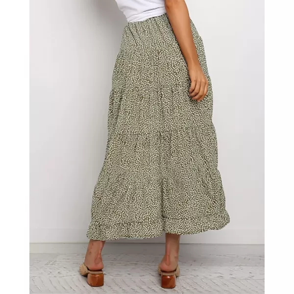 imageBTFBM Women 2023 Summer Spring Boho Long Skirts Dress Floral Print Elastic Waist Split Ruffle High Low Beach Maxi SkirtGreen
