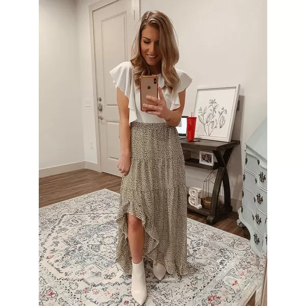 imageBTFBM Women 2023 Summer Spring Boho Long Skirts Dress Floral Print Elastic Waist Split Ruffle High Low Beach Maxi SkirtGreen