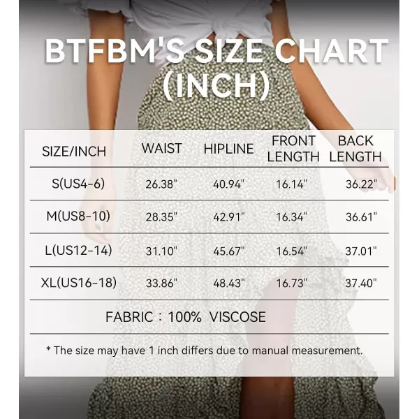 imageBTFBM Women 2023 Summer Spring Boho Long Skirts Dress Floral Print Elastic Waist Split Ruffle High Low Beach Maxi SkirtGreen