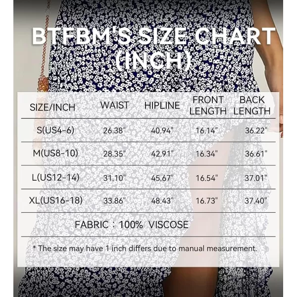 imageBTFBM Women 2023 Summer Spring Boho Long Skirts Dress Floral Print Elastic Waist Split Ruffle High Low Beach Maxi SkirtNavy