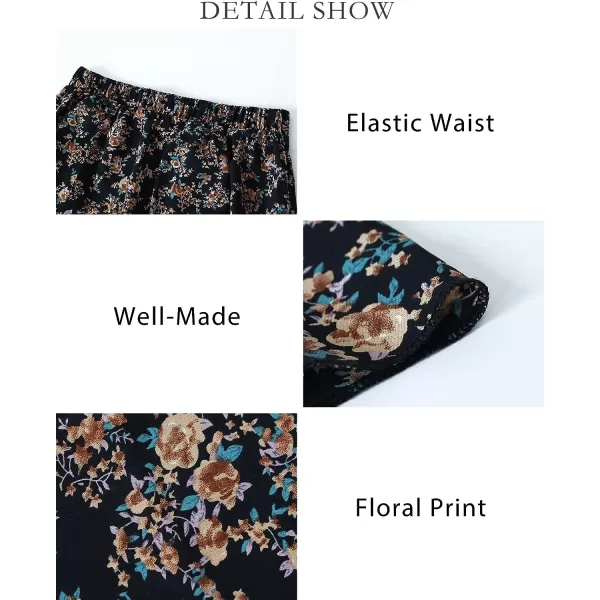 imageBTFBM Women 2023 Summer Spring Boho Long Skirts Dress Floral Print Elastic Waist Split Ruffle High Low Beach Maxi SkirtPrint Floral Black