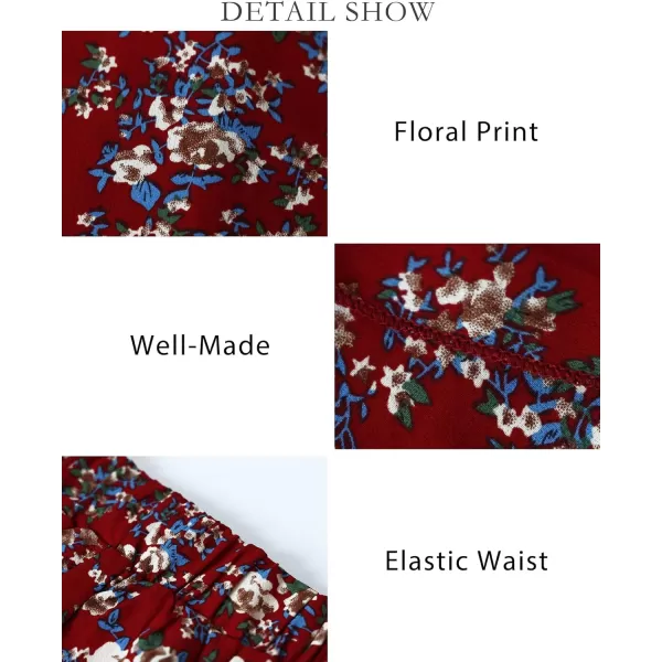 imageBTFBM Women 2023 Summer Spring Boho Long Skirts Dress Floral Print Elastic Waist Split Ruffle High Low Beach Maxi SkirtPrint Floral Red