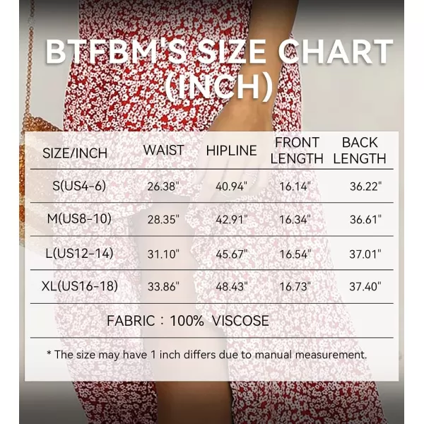 imageBTFBM Women 2023 Summer Spring Boho Long Skirts Dress Floral Print Elastic Waist Split Ruffle High Low Beach Maxi SkirtRed