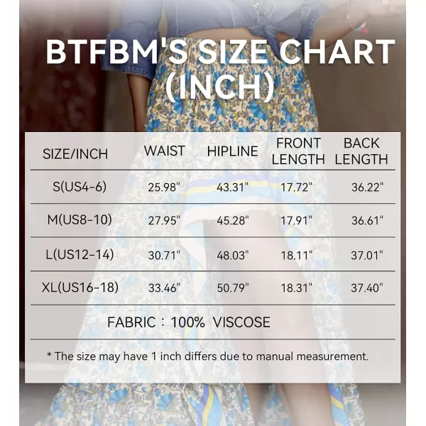 imageBTFBM Women 2023 Summer Spring Boho Long Skirts Dress Floral Print Elastic Waist Split Ruffle High Low Beach Maxi SkirtXblue
