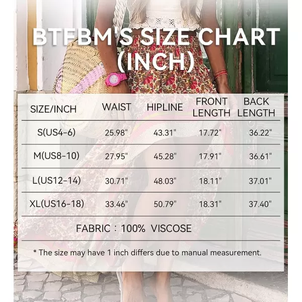 imageBTFBM Women 2023 Summer Spring Boho Long Skirts Dress Floral Print Elastic Waist Split Ruffle High Low Beach Maxi SkirtXred