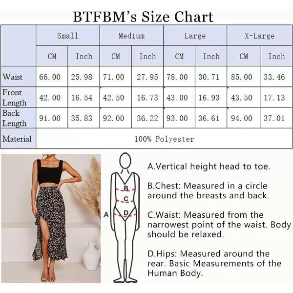 imageBTFBM Women 2023 Summer Spring Boho Long Skirts Dress Floral Print Elastic Waist Split Ruffle High Low Beach Maxi SkirtZblack