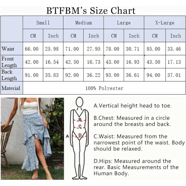 imageBTFBM Women 2023 Summer Spring Boho Long Skirts Dress Floral Print Elastic Waist Split Ruffle High Low Beach Maxi SkirtZblue