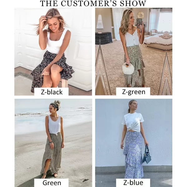 imageBTFBM Women 2023 Summer Spring Boho Long Skirts Dress Floral Print Elastic Waist Split Ruffle High Low Beach Maxi SkirtZlight Blue