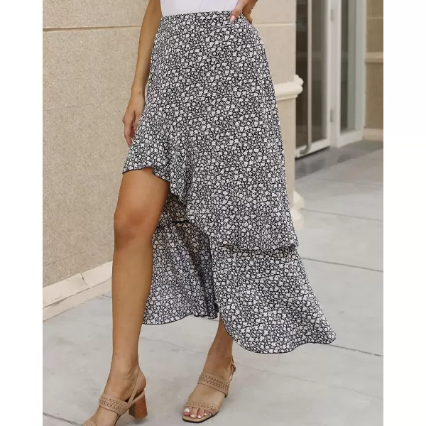 imageBTFBM Women 2023 Summer Spring Boho Long Skirts Dress Floral Print Elastic Waist Split Ruffle High Low Beach Maxi SkirtZnavy