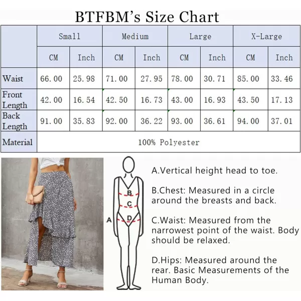 imageBTFBM Women 2023 Summer Spring Boho Long Skirts Dress Floral Print Elastic Waist Split Ruffle High Low Beach Maxi SkirtZnavy