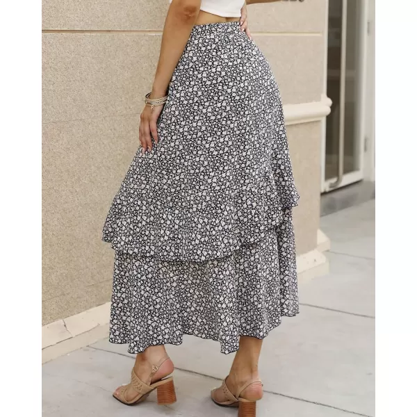 imageBTFBM Women 2023 Summer Spring Boho Long Skirts Dress Floral Print Elastic Waist Split Ruffle High Low Beach Maxi SkirtZnavy