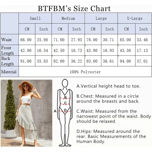 imageBTFBM Women 2023 Summer Spring Boho Long Skirts Dress Floral Print Elastic Waist Split Ruffle High Low Beach Maxi SkirtZwhite