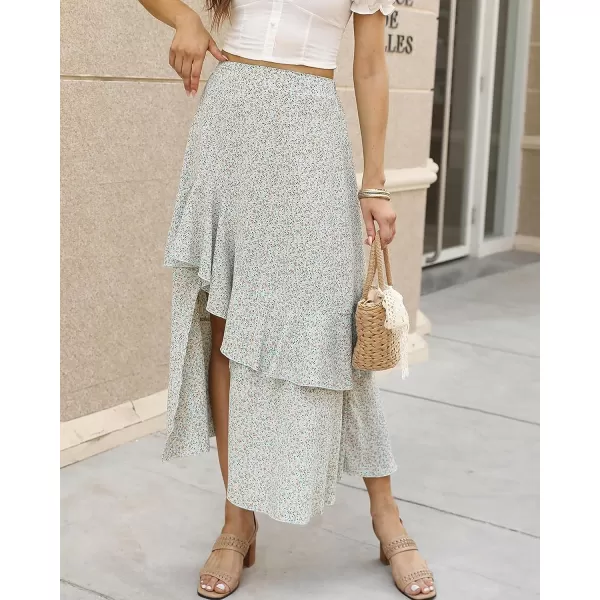 imageBTFBM Women 2023 Summer Spring Boho Long Skirts Dress Floral Print Elastic Waist Split Ruffle High Low Beach Maxi SkirtZwhite