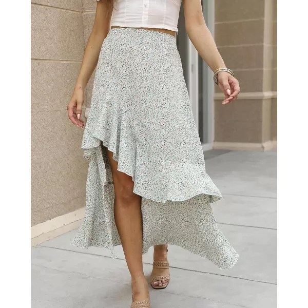 imageBTFBM Women 2023 Summer Spring Boho Long Skirts Dress Floral Print Elastic Waist Split Ruffle High Low Beach Maxi SkirtZwhite
