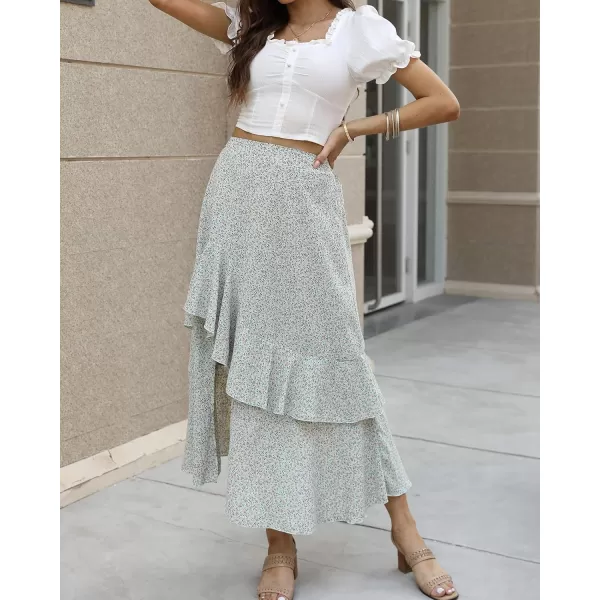 imageBTFBM Women 2023 Summer Spring Boho Long Skirts Dress Floral Print Elastic Waist Split Ruffle High Low Beach Maxi SkirtZwhite