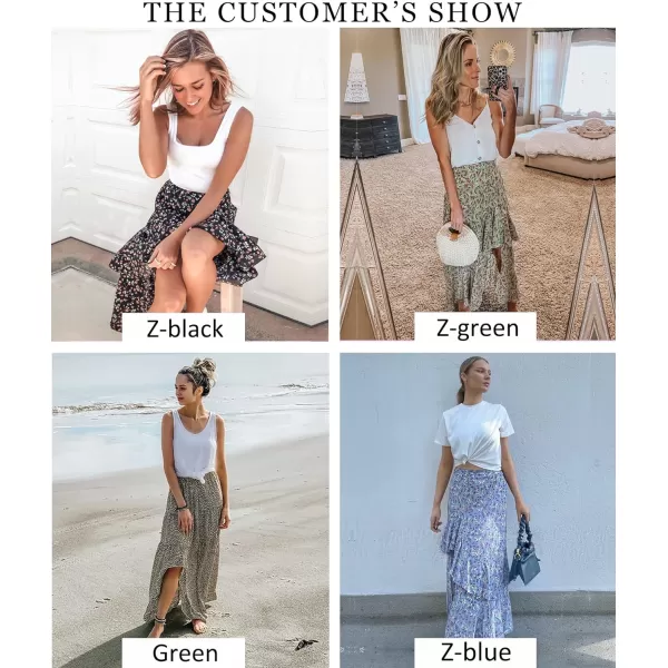 imageBTFBM Women 2023 Summer Spring Boho Long Skirts Dress Floral Print Elastic Waist Split Ruffle High Low Beach Maxi SkirtZwhite