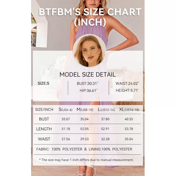 imageBTFBM Women 2024 Summer Sleeveless Halter Maxi Dress Cutout Backless Slit Boho Party Cocktail Casual Beach Sun DressesSolid Purple