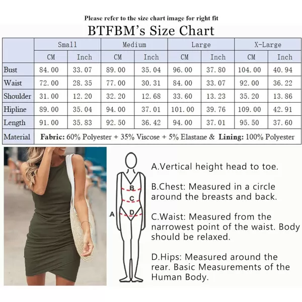 imageBTFBM Women 2024 Summer Sleeveless Tank Dresses Crew Neck Slim Fit Short Casual Ruched Bodycon Party Club Mini DressArmy Green