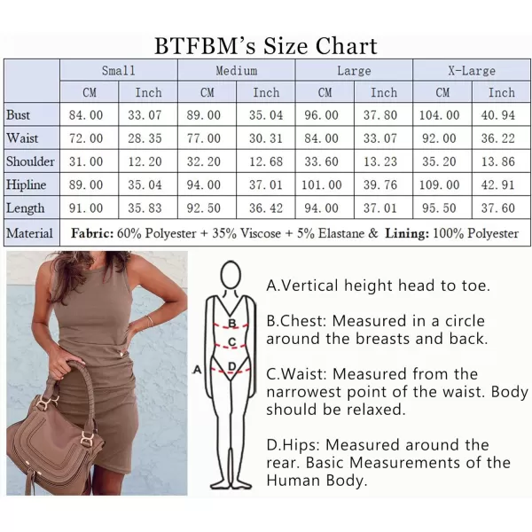 imageBTFBM Women 2024 Summer Sleeveless Tank Dresses Crew Neck Slim Fit Short Casual Ruched Bodycon Party Club Mini DressLight Brown