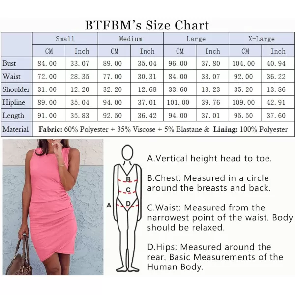 imageBTFBM Women 2024 Summer Sleeveless Tank Dresses Crew Neck Slim Fit Short Casual Ruched Bodycon Party Club Mini DressLight Pink
