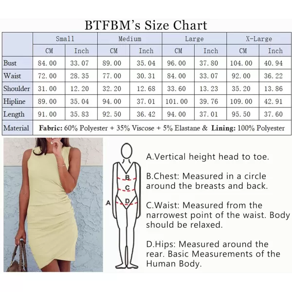imageBTFBM Women 2024 Summer Sleeveless Tank Dresses Crew Neck Slim Fit Short Casual Ruched Bodycon Party Club Mini DressLight Yellow