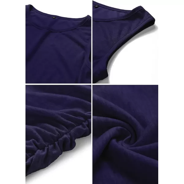 imageBTFBM Women 2024 Summer Sleeveless Tank Dresses Crew Neck Slim Fit Short Casual Ruched Bodycon Party Club Mini DressNavy
