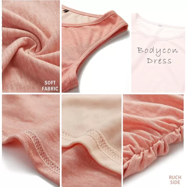 imageBTFBM Women 2024 Summer Sleeveless Tank Dresses Crew Neck Slim Fit Short Casual Ruched Bodycon Party Club Mini DressStripe