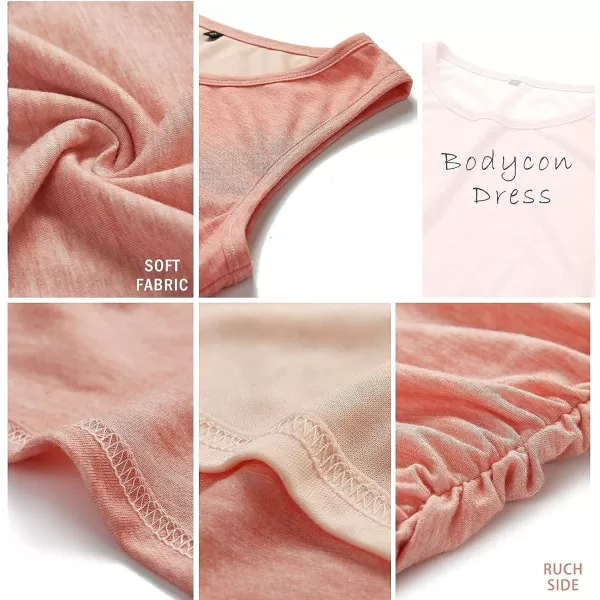 imageBTFBM Women 2024 Summer Sleeveless Tank Dresses Crew Neck Slim Fit Short Casual Ruched Bodycon Party Club Mini DressWine Red