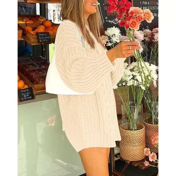 imageBTFBM Women Cable Knit Sweaters 2023 Fall Winter Crew Neck Button Shoulder Long Sleeve Chunky Long Sweater PulloverSolid Beige