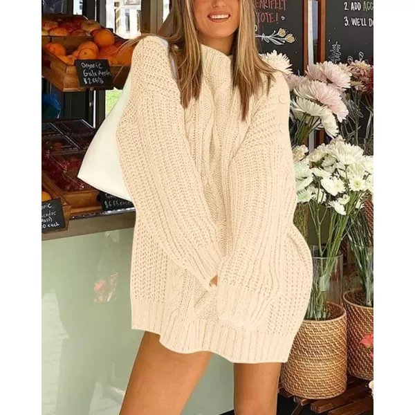 imageBTFBM Women Cable Knit Sweaters 2023 Fall Winter Crew Neck Button Shoulder Long Sleeve Chunky Long Sweater PulloverSolid Beige
