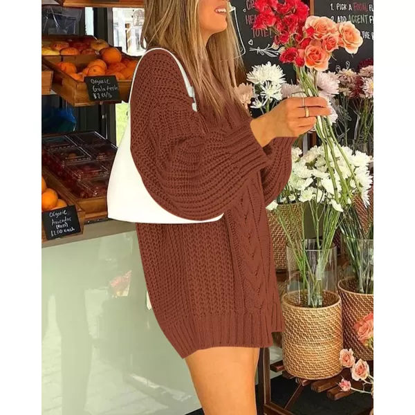 imageBTFBM Women Cable Knit Sweaters 2023 Fall Winter Crew Neck Button Shoulder Long Sleeve Chunky Long Sweater PulloverSolid Caramel