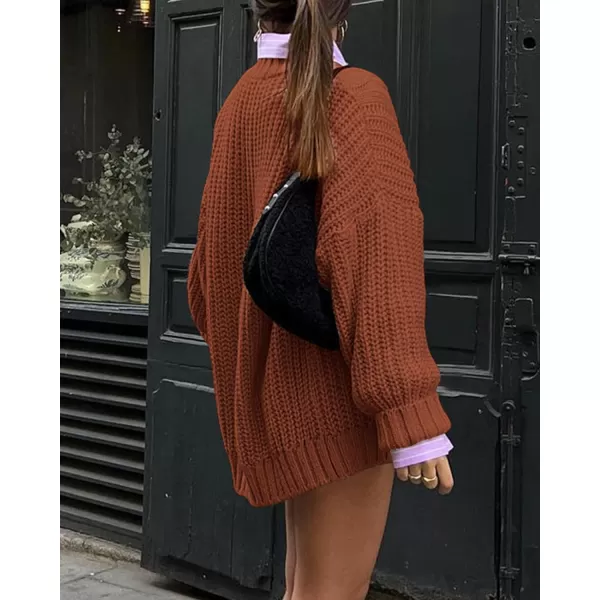 imageBTFBM Women Cable Knit Sweaters 2023 Fall Winter Crew Neck Button Shoulder Long Sleeve Chunky Long Sweater PulloverSolid Caramel