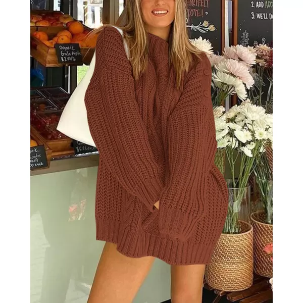 imageBTFBM Women Cable Knit Sweaters 2023 Fall Winter Crew Neck Button Shoulder Long Sleeve Chunky Long Sweater PulloverSolid Caramel