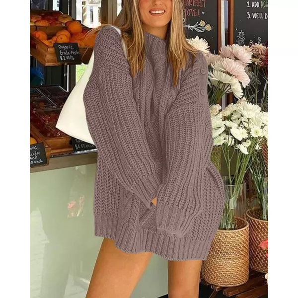 imageBTFBM Women Cable Knit Sweaters 2023 Fall Winter Crew Neck Button Shoulder Long Sleeve Chunky Long Sweater PulloverSolid Purple Grey