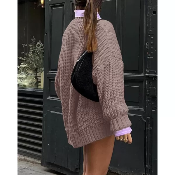 imageBTFBM Women Cable Knit Sweaters 2023 Fall Winter Crew Neck Button Shoulder Long Sleeve Chunky Long Sweater PulloverSolid Purple Grey
