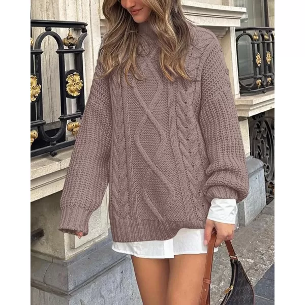 imageBTFBM Women Cable Knit Sweaters 2023 Fall Winter Crew Neck Button Shoulder Long Sleeve Chunky Long Sweater PulloverSolid Purple Grey