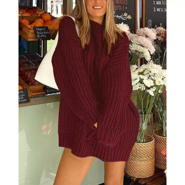 imageBTFBM Women Cable Knit Sweaters 2023 Fall Winter Crew Neck Button Shoulder Long Sleeve Chunky Long Sweater PulloverSolid Wine Red